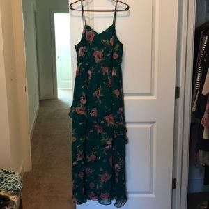 Green floral ruffled maxi dress